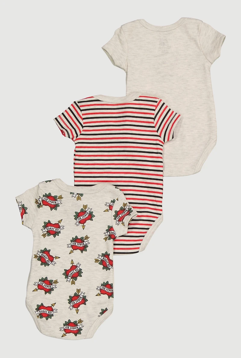 Baby Boys 0-9M Mamas Boy Heart Graphic Bodysuits 3 Pack
