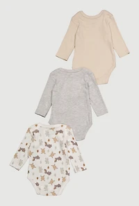 Baby Boys 0-9M Chenille Beary Cute Graphic Bodysuits 3 Pack, Beige, Size 0-3M