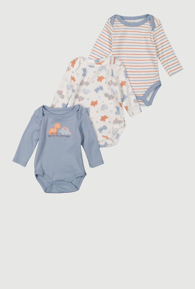 Baby Boys 0-9M Dinosaur Graphic Bodysuits 3 Pack, Blue, Size 0-3M