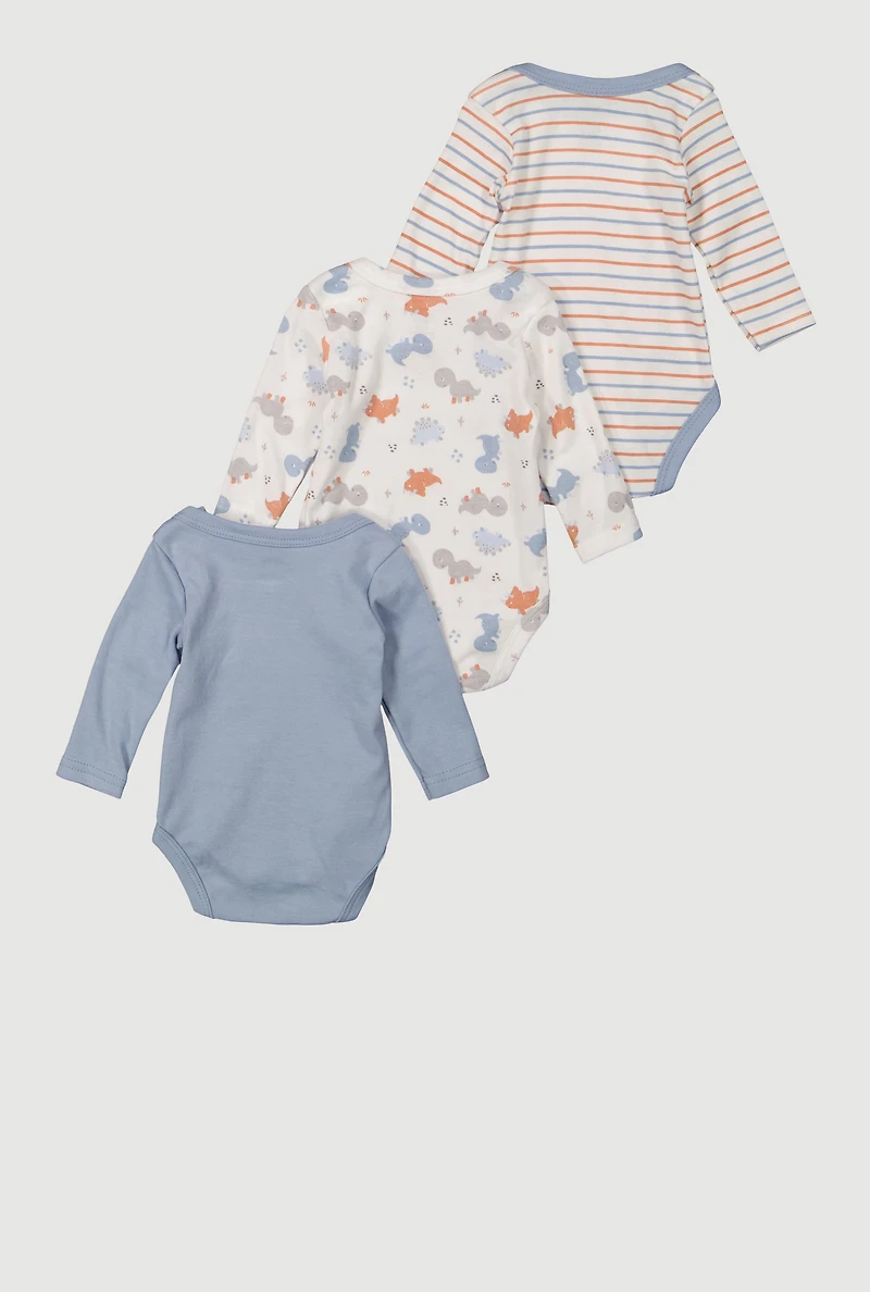 Baby Boys 0-9M Dinosaur Graphic Bodysuits 3 Pack, Blue, Size 0-3M