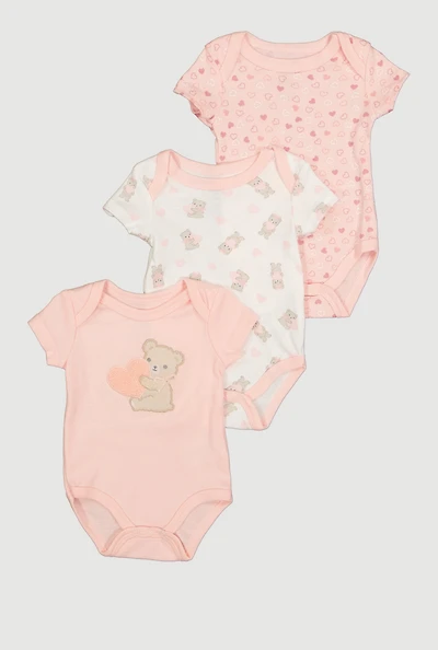 Baby Girls 0-9M So Beary Huggable Bodysuits 3 Pack