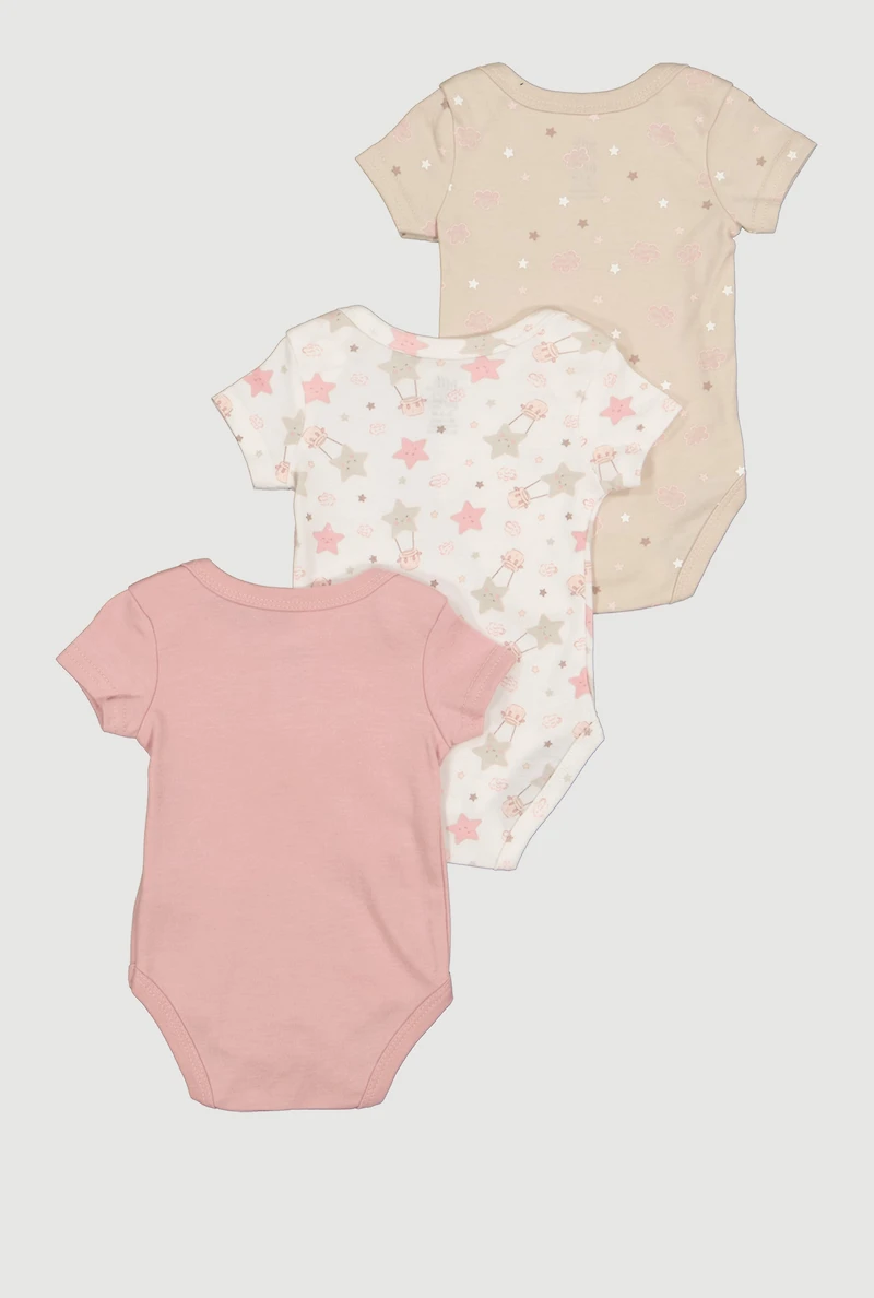 Baby Girls 0-9M Little Star Graphic Print Bodysuits 3 Pack