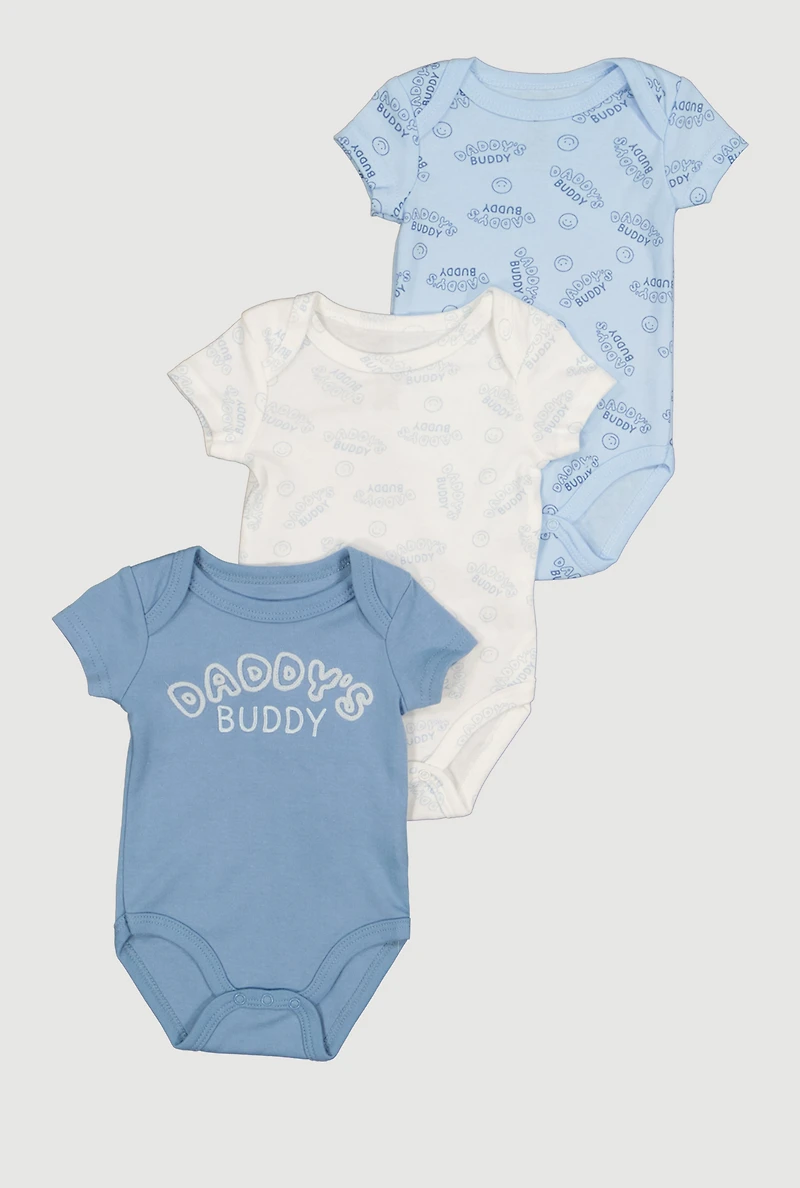 Baby Boys 0-9M Daddys Buddy Graphic Short Sleeve Bodysuits 3 Pack