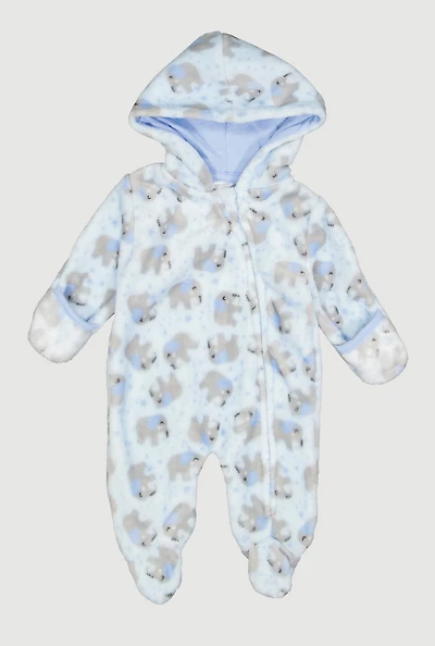 Baby Boys 0-9M Elephant Print Hooded Footed Jumpsuit, Blue, Size 6-9M