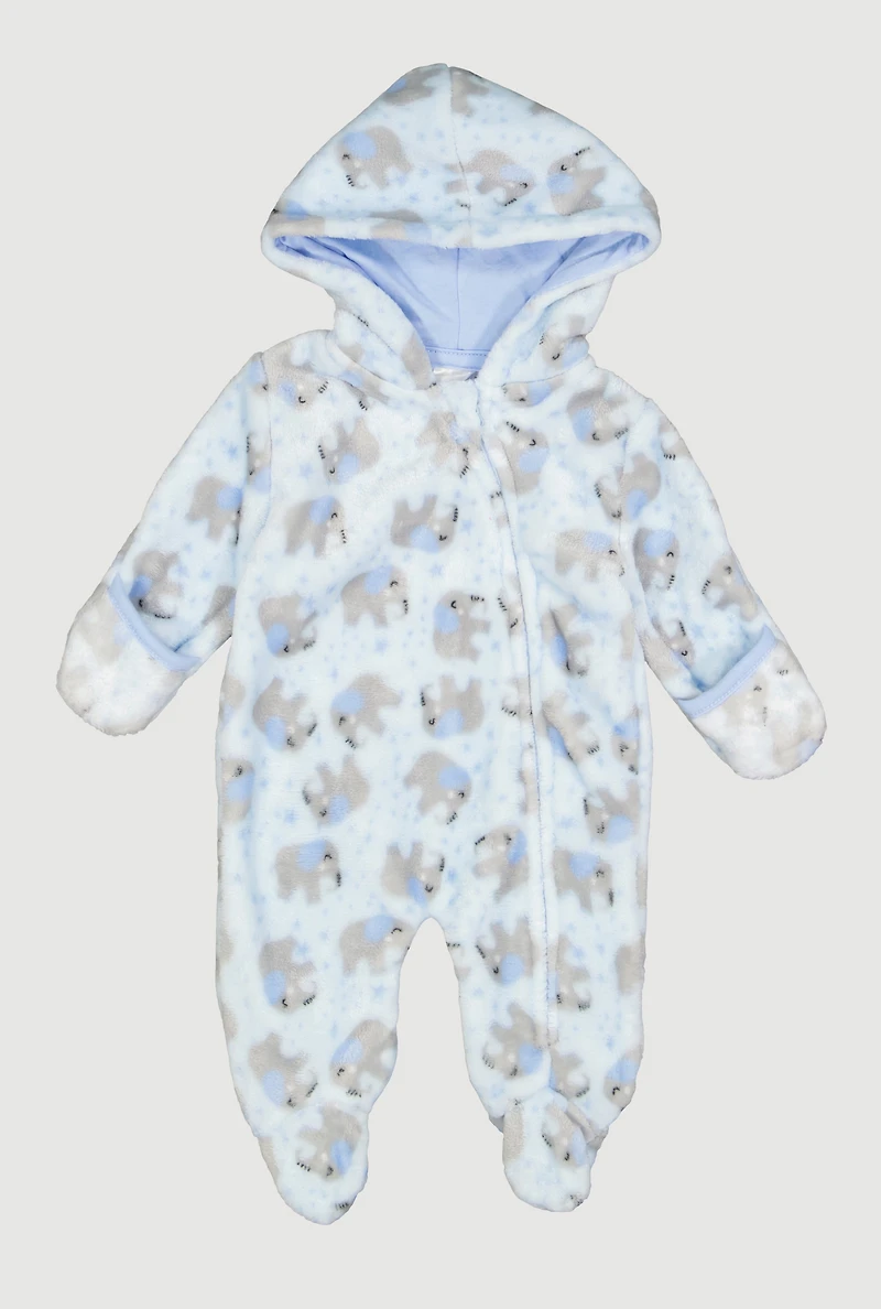 Baby Boys 0-9M Elephant Print Hooded Footed Jumpsuit