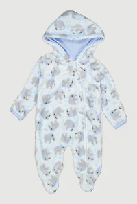 Baby Boys 0-9M Elephant Print Hooded Footed Jumpsuit