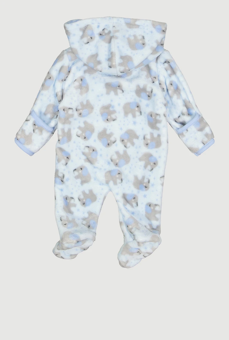 Baby Boys 0-9M Elephant Print Hooded Footed Jumpsuit