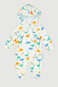 Baby Boys 0-9M Dinosaur Print Hooded Footed Jumpsuit, White, Size 0-3M