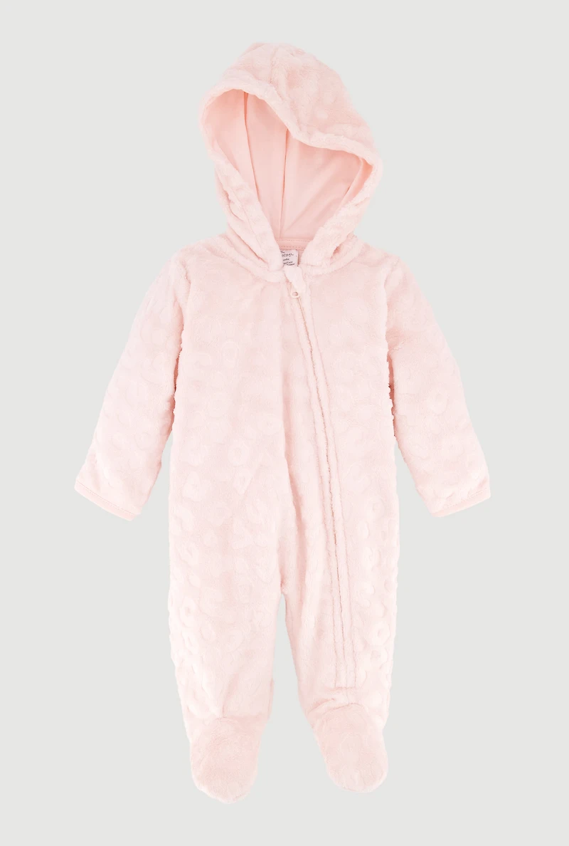 Baby Girls 0-9M Leopard Print Embossed Plush Footed Jumpsuit, Pink, Size 0-3M