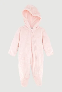 Baby Girls 0-9M Leopard Print Embossed Plush Footed Jumpsuit, Pink, Size 0-3M