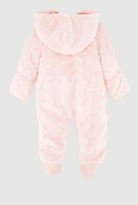 Baby Girls 0-9M Leopard Print Embossed Plush Footed Jumpsuit, Pink, Size 3-6M