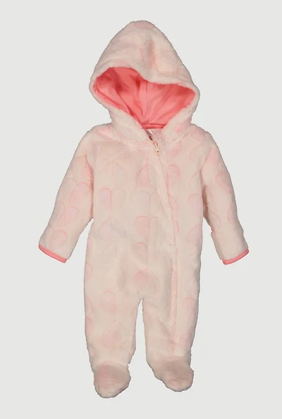 Baby Girls 0-9M Plush Heart Print Footed Jumpsuit, Pink, Size 3-6M