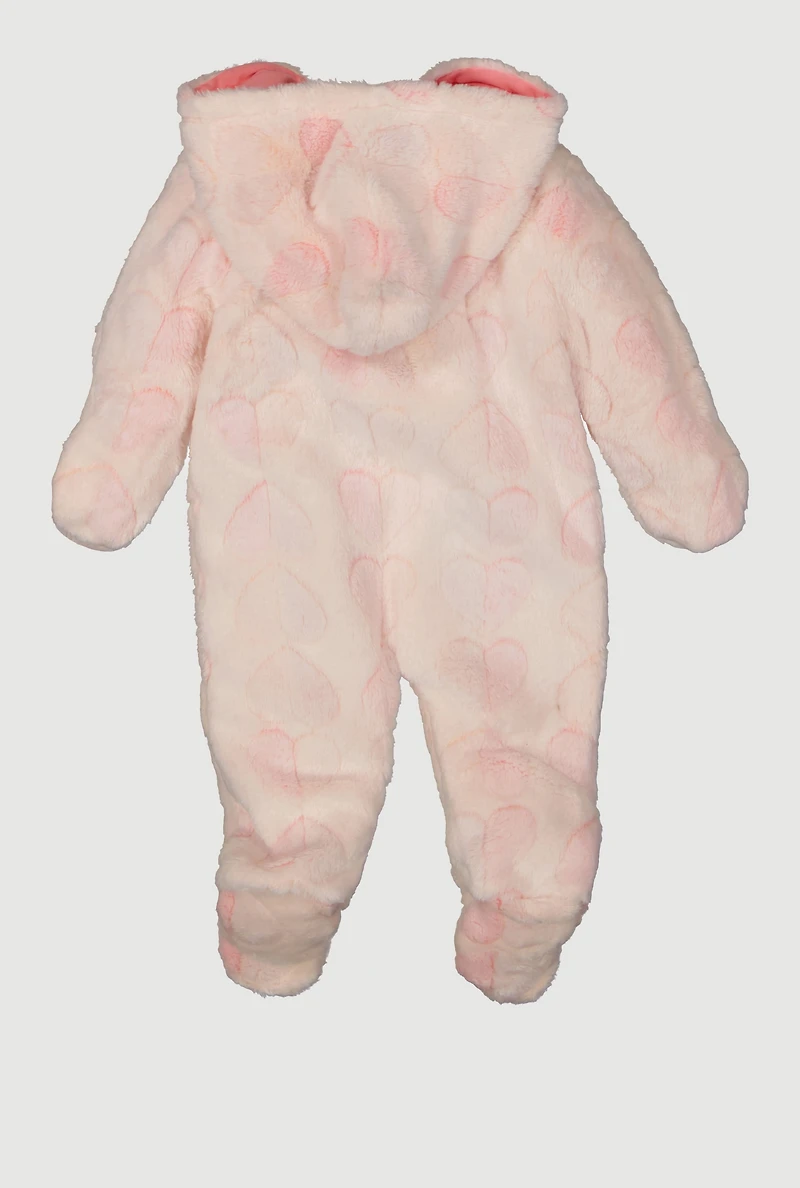 Baby Girls 0-9M Plush Heart Print Footed Jumpsuit, Pink,