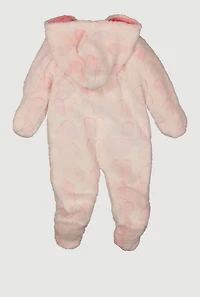 Baby Girls 0-9M Plush Heart Print Footed Jumpsuit, Pink,