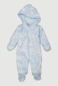 Baby Boys 0-9M Zip Front Dino Patterned Plush Footed Jumpsuit