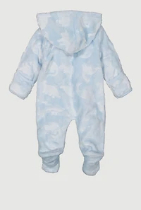 Baby Boys 0-9M Zip Front Dino Patterned Plush Footed Jumpsuit