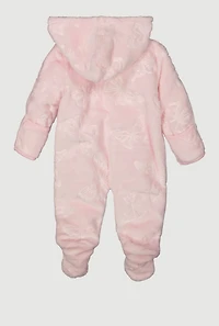 Baby Girls 0-9M Butterfly Patterned Hooded Plush Footed Jumpsuit