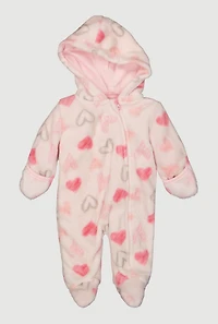 Baby Girls 0-9M Assorted Heart Print Plush Footed Jumpsuit