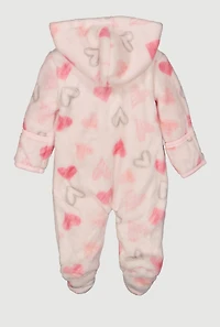 Baby Girls 0-9M Assorted Heart Print Plush Footed Jumpsuit