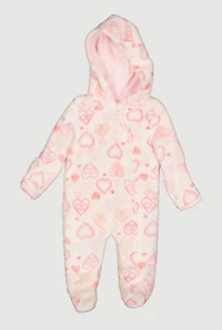 Baby Girls 0-9M Heart Print Plush Footed Jumpsuit, Pink,