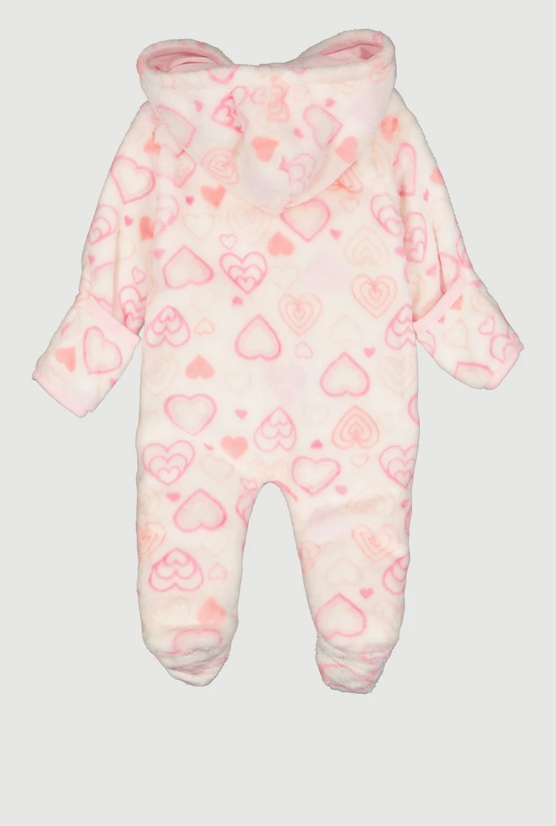 Baby Girls 0-9M Heart Print Plush Footed Jumpsuit, Pink,