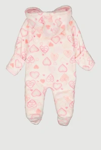 Baby Girls 0-9M Heart Print Plush Footed Jumpsuit, Pink,