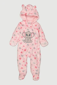 Baby Girls 0-9M Elephant Embroidered Plush Footed Jumpsuit, Pink, Size 3-6M