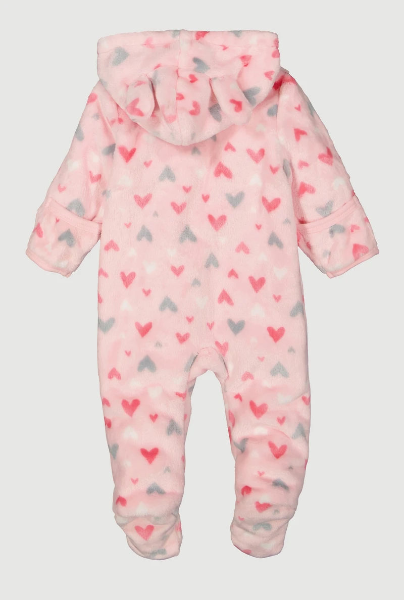 Baby Girls 0-9M Elephant Embroidered Plush Footed Jumpsuit, Pink, Size 3-6M