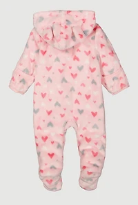 Baby Girls 0-9M Elephant Embroidered Plush Footed Jumpsuit, Pink, Size 3-6M