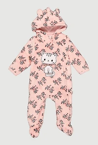 Baby Girls 0-9M Cat Embroidered Plush Footed Jumpsuit, Pink, Size 0-3M