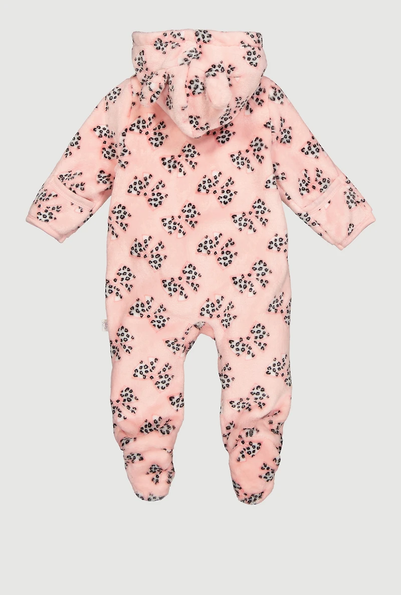 Baby Girls 0-9M Cat Embroidered Plush Footed Jumpsuit, Pink, Size 3-6M