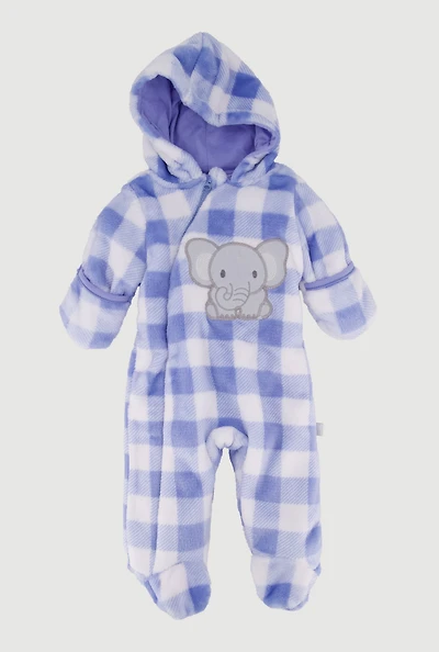 Baby Boys 0-9M Hooded Elephant Patch Graphic Footed Jumpsuit
