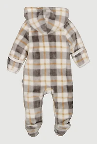 Baby Boys 0-9M Plaid Bear Patch Graphic Footed Jumpsuit