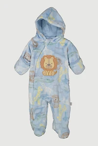 Baby Boys 0-9M Hooded Lion Patch Graphic Footed Jumpsuit, Blue,