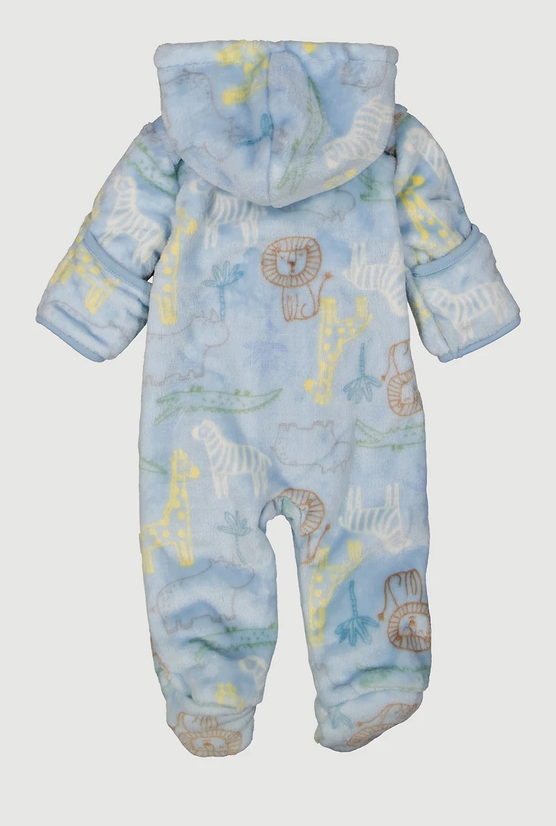Baby Boys 0-9M Hooded Lion Patch Graphic Footed Jumpsuit