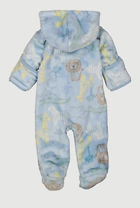 Baby Boys 0-9M Hooded Lion Patch Graphic Footed Jumpsuit