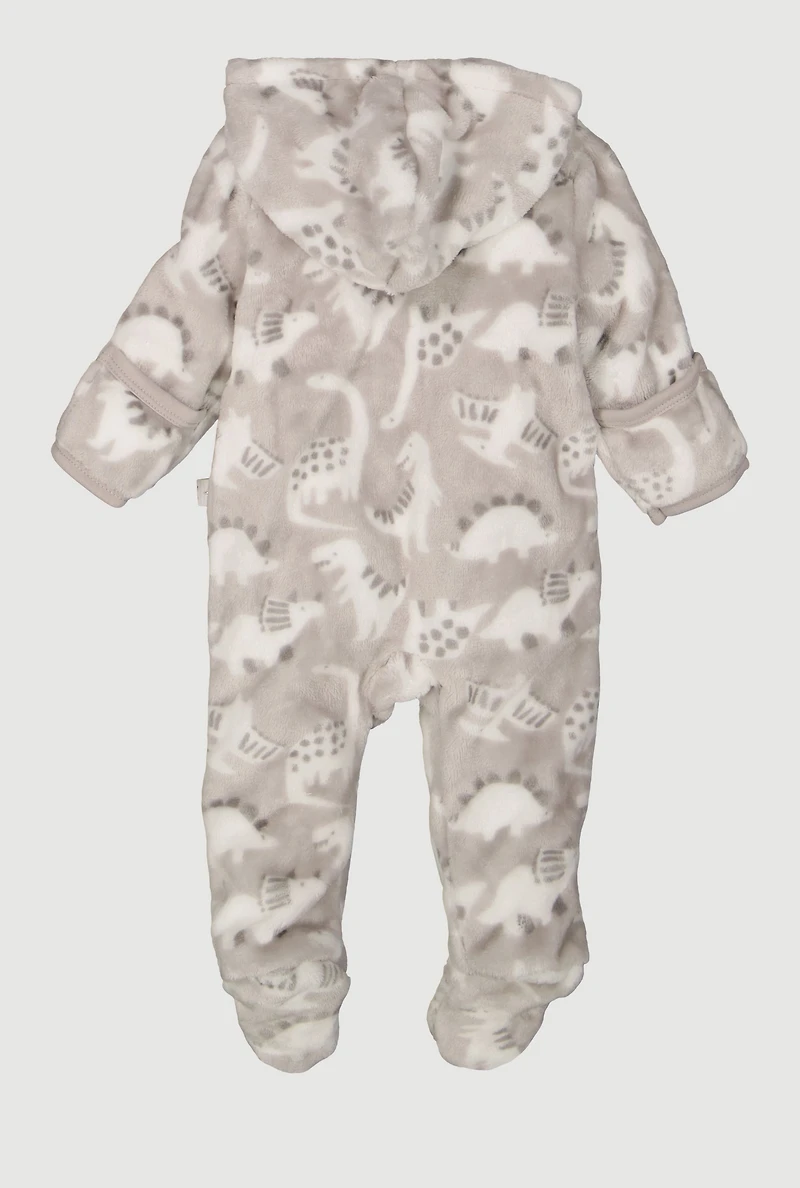 Baby Boys 0-9M Hooded Dino Patch Graphic Footed Jumpsuit, Grey,