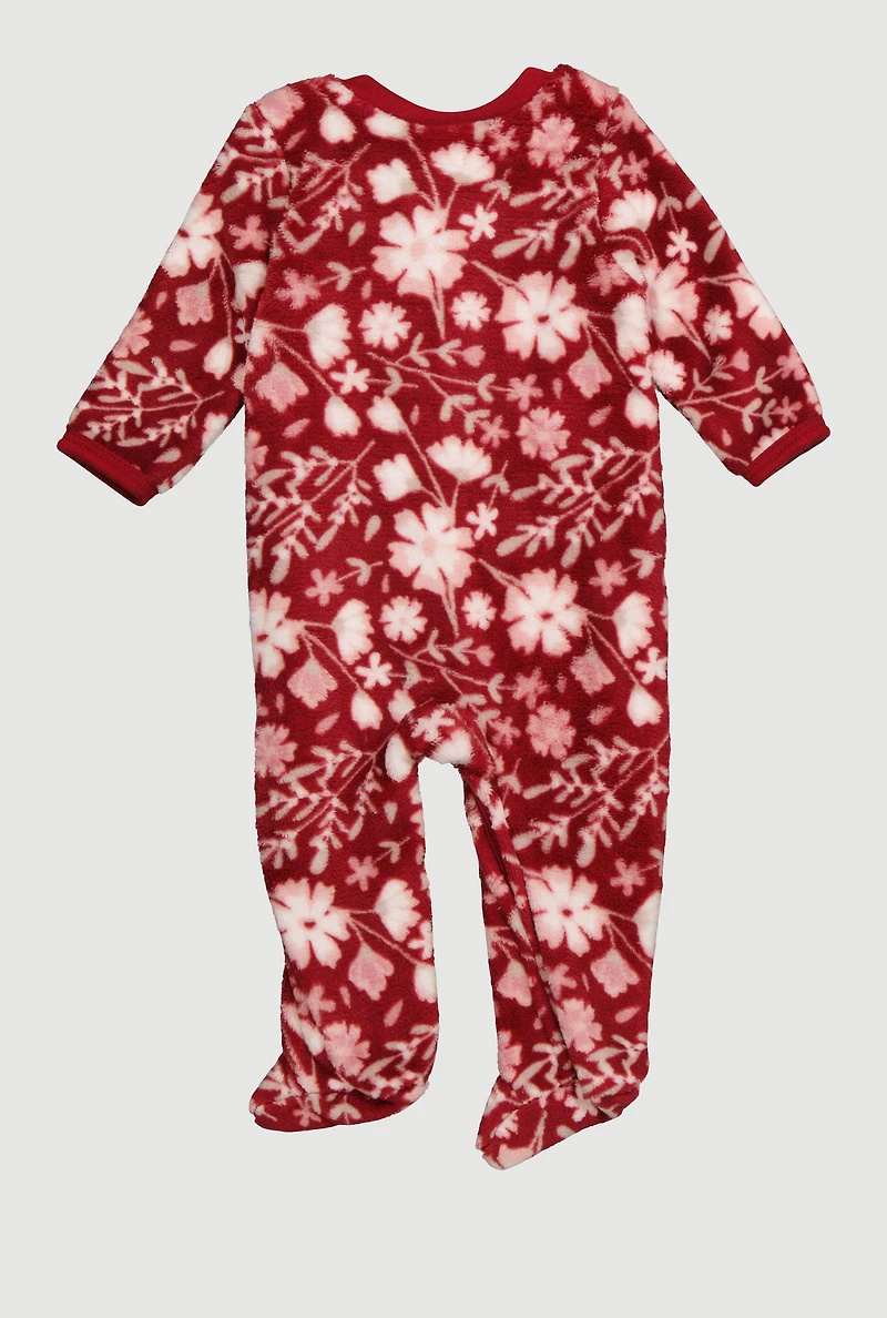 Baby Girls 0-9M Floral Cat Embroidered Footed Jumpsuit, Red, Size 6-9M