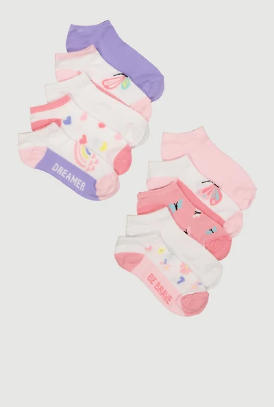 Baby Girls Butterfly Graphic Print Socks 10 Pack