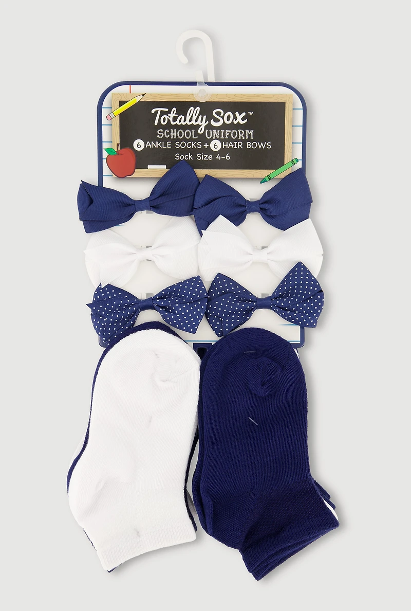 Girls Assorted Hair Clip Bows and Ankle Socks Set of 12