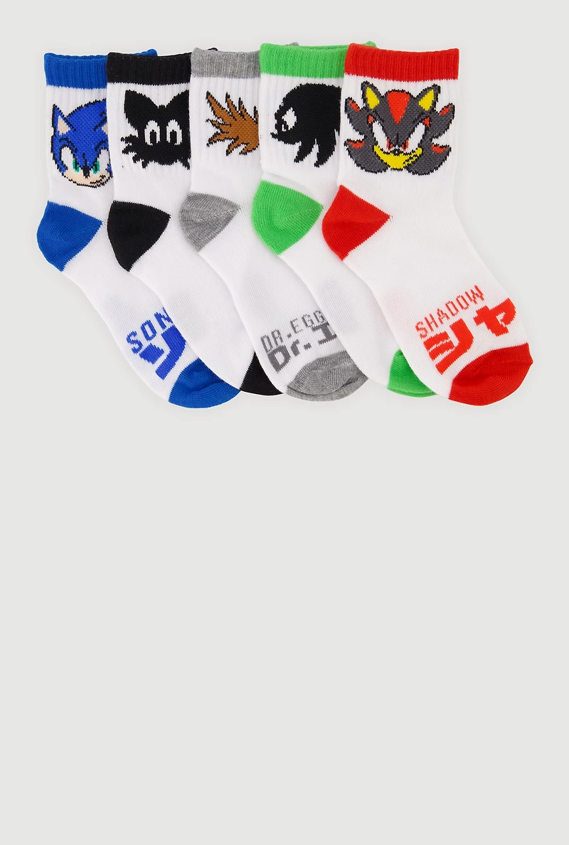 Boys Sonic The Hedgehog Crew Socks 5 Pack