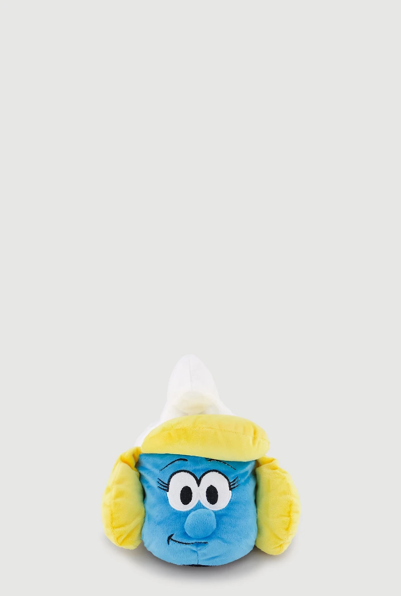 Womens Girls Plush Smurfette Slippers, White, Size 11-12