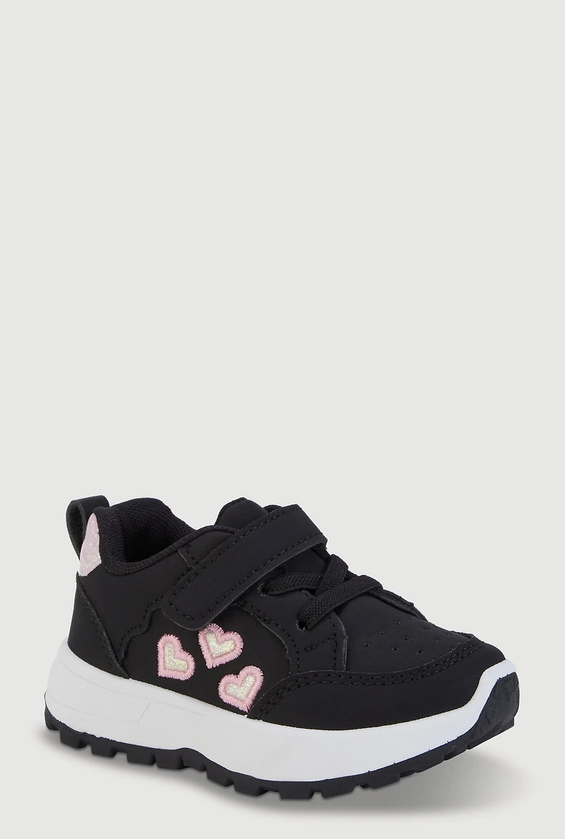 Toddler Girls Embroidered Heart Velcro Strap Sneakers