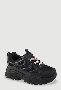 Girls Beaded Lace Up Chunky Sneakers