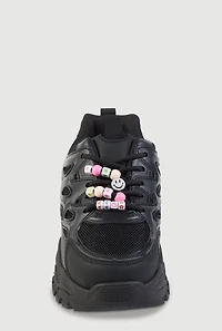 Girls Beaded Lace Up Chunky Sneakers