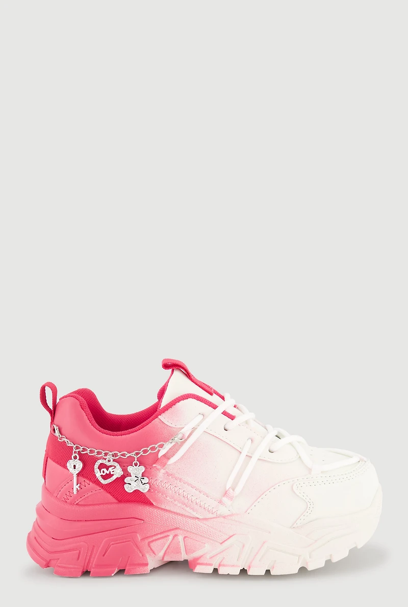 Girls Ombre Chunky Sneakers with Charm Chain Detail