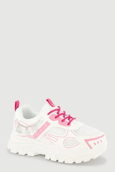 Girls Chunky Sneakers with Charm Chain Detail