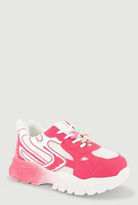 Girls Color Block Beaded Lace Up Chunky Sneakers