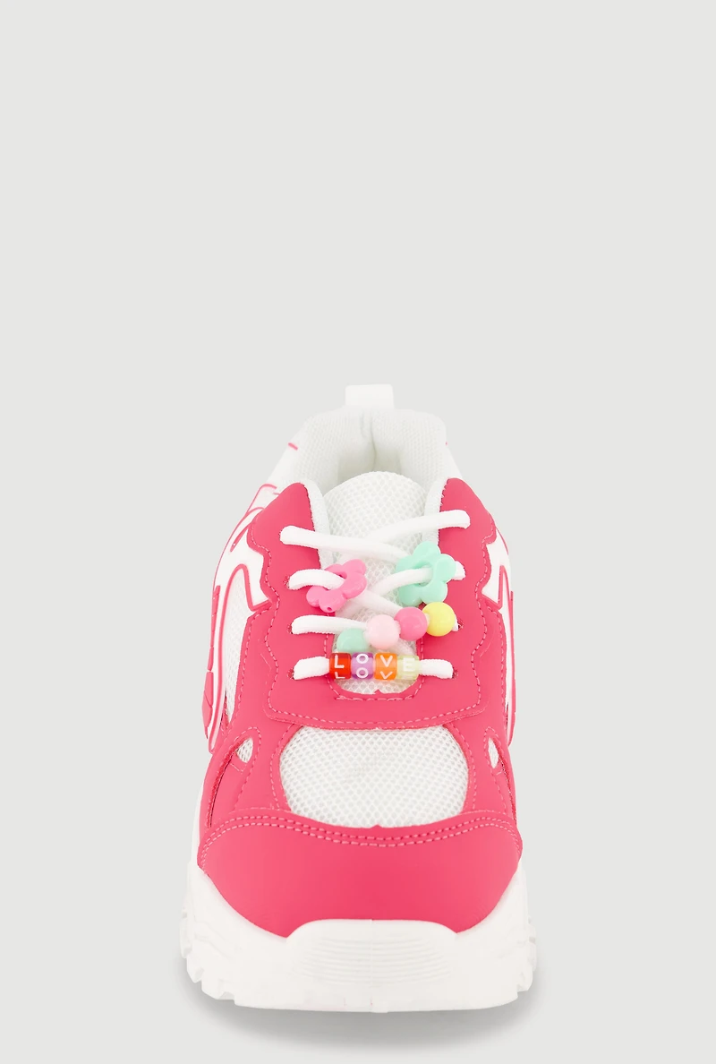 Girls Color Block Beaded Lace Up Chunky Sneakers