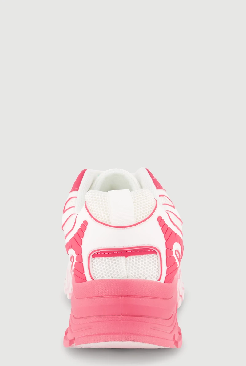 Girls Color Block Beaded Lace Up Chunky Sneakers